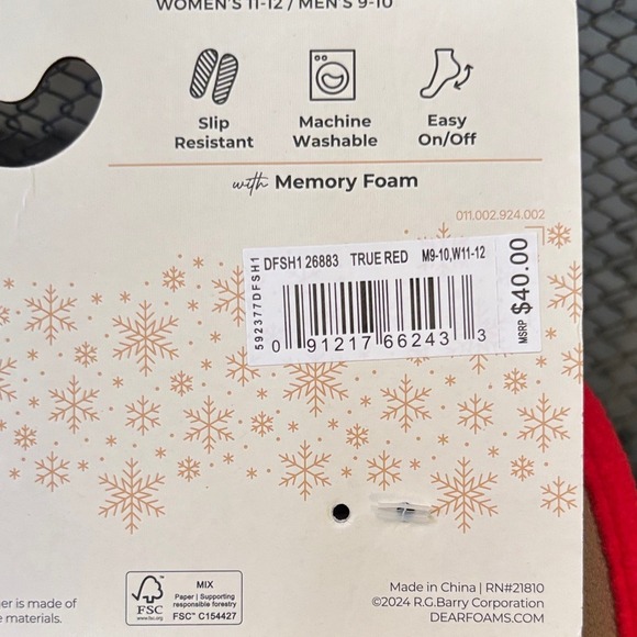 Dearfoams Christmas Red Santa Slippers w/Gold Bells Unisex SZ W 11-12; M 9-10 - Picture 11 of 16